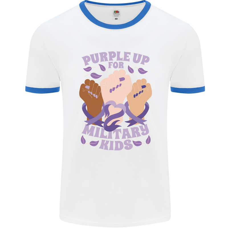 Purple Up for Military Kids Army Brats Mens Ringer T-Shirt White/Royal Blue