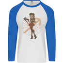 Sagittarius Steampunk Woman Star Sign Mens L/S Baseball T-Shirt White/Royal Blue