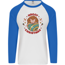 Funny Hoggy Christmas Hedgehog Mens L/S Baseball T-Shirt White/Royal Blue