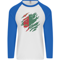 Torn Turkmenistan Flag The Turkmen Day Football Mens L/S Baseball T-Shirt White/Royal Blue