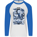 Rap Music Collage Gangster Hip Hop Mens L/S Baseball T-Shirt White/Royal Blue