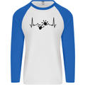 Lizard ECG Gekko Pulse Bearded Dragon Mens L/S Baseball T-Shirt White/Royal Blue