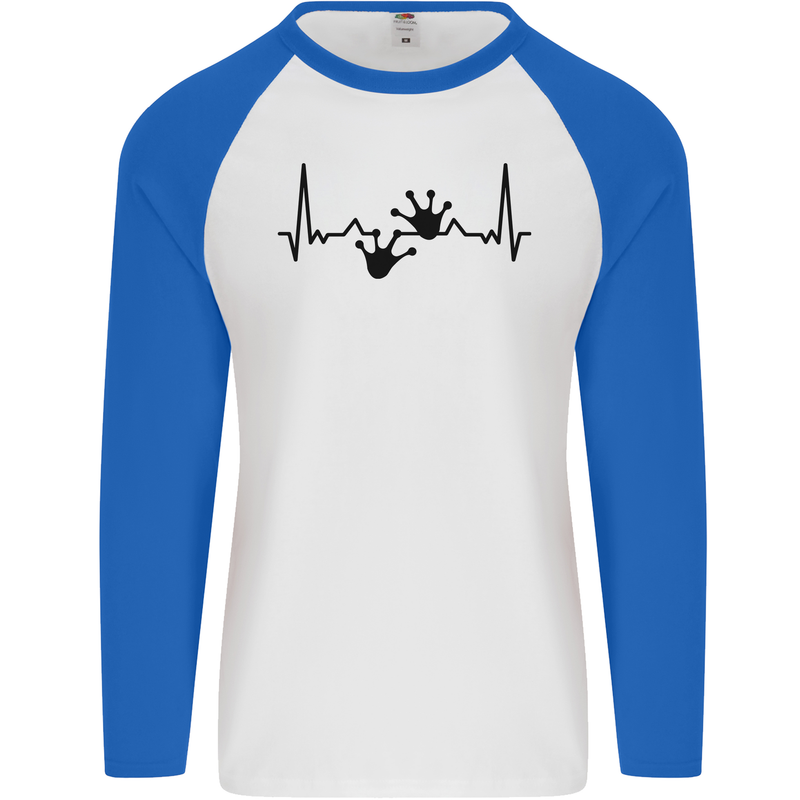 Lizard ECG Gekko Pulse Bearded Dragon Mens L/S Baseball T-Shirt White/Royal Blue