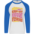 60s Keep the Love Flowing Funny Hippy Peace Mens L/S Baseball T-Shirt White/Royal Blue