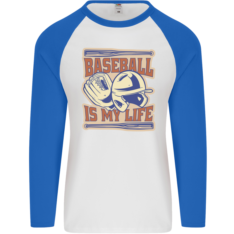 Baseball is My Life Mens L/S Baseball T-Shirt White/Royal Blue