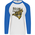 Steampunk Motorsports Racing Car Mens L/S Baseball T-Shirt White/Royal Blue