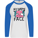 Cat My Happy Face Funny Grumpy Mens L/S Baseball T-Shirt White/Royal Blue