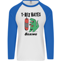 T-Rex Hates Boxing Funny Boxer MMA Sport Mens L/S Baseball T-Shirt White/Royal Blue