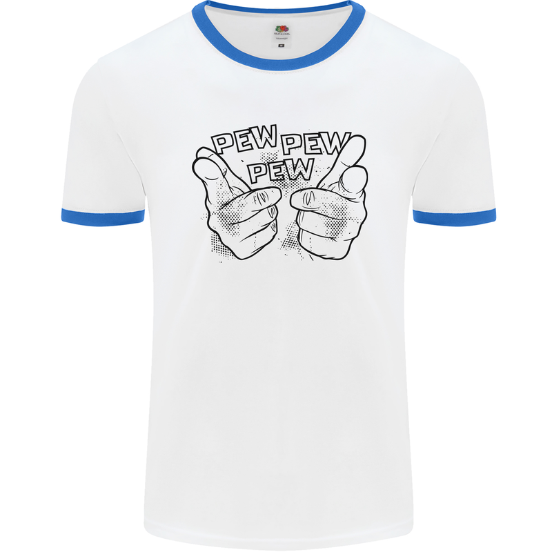 Pew Pew Pew Hands Funny Lightsaber Sci-Fi Mens Ringer T-Shirt White/Royal Blue
