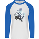 Space Astronaut Cat Funny Mens L/S Baseball T-Shirt White/Royal Blue
