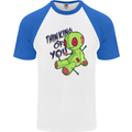 Voodoo Doll Thinking of You Halloween Black Magic Mens S/S Baseball T-Shirt White/Royal Blue