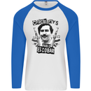 Pablo Escobar Crime Pays Mens L/S Baseball T-Shirt White/Royal Blue