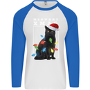 Meowy Christmas Tree Funny Cat Xmas Mens L/S Baseball T-Shirt White/Royal Blue