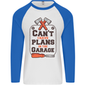 Plans In the Garage Carpentry DIY Tradesman Mens L/S Baseball T-Shirt White/Royal Blue