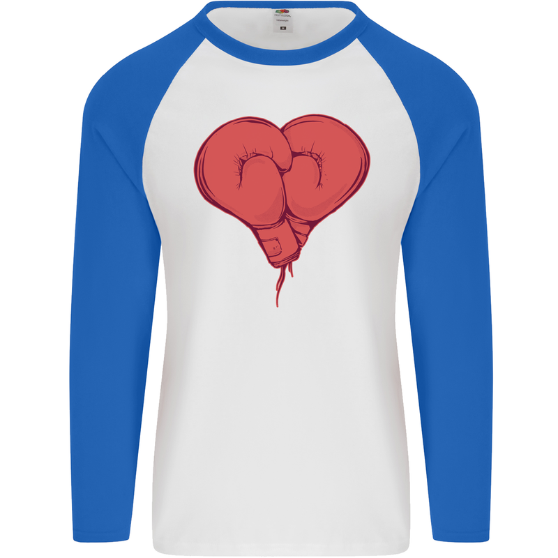 Heart Boxing Gloves Boxer MMA Muay Thai Mens L/S Baseball T-Shirt White/Royal Blue