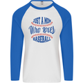 Just a Mom Who Loves Baseball Mens L/S Baseball T-Shirt White/Royal Blue