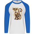 Steampunk Cat Mens L/S Baseball T-Shirt White/Royal Blue