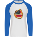 The Stars & Stripes American Flag Fire USA Mens L/S Baseball T-Shirt White/Royal Blue