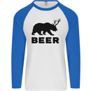 Beer Bear Funny Animal Alcohol Mens L/S Baseball T-Shirt White/Royal Blue