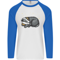 A Sleeping Badger Mens L/S Baseball T-Shirt White/Royal Blue