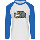 A Sleeping Badger Mens L/S Baseball T-Shirt White/Royal Blue