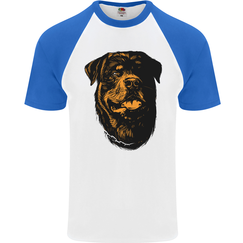 Rottweiller Head Dog Mens S/S Baseball T-Shirt White/Royal Blue