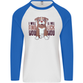 Pitbull I Will Find and Lick You Funny Mens L/S Baseball T-Shirt White/Royal Blue