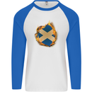 St. Andrew's Cross Scottish Flag Scotland Mens L/S Baseball T-Shirt White/Royal Blue