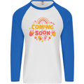 Coming Soon New Baby Pregnancy Pregnant Mens L/S Baseball T-Shirt White/Royal Blue