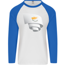 Curled Cyprus Flag Cypriot Day Football Mens L/S Baseball T-Shirt White/Royal Blue