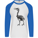 A Dodo Skeleton Mens L/S Baseball T-Shirt White/Royal Blue