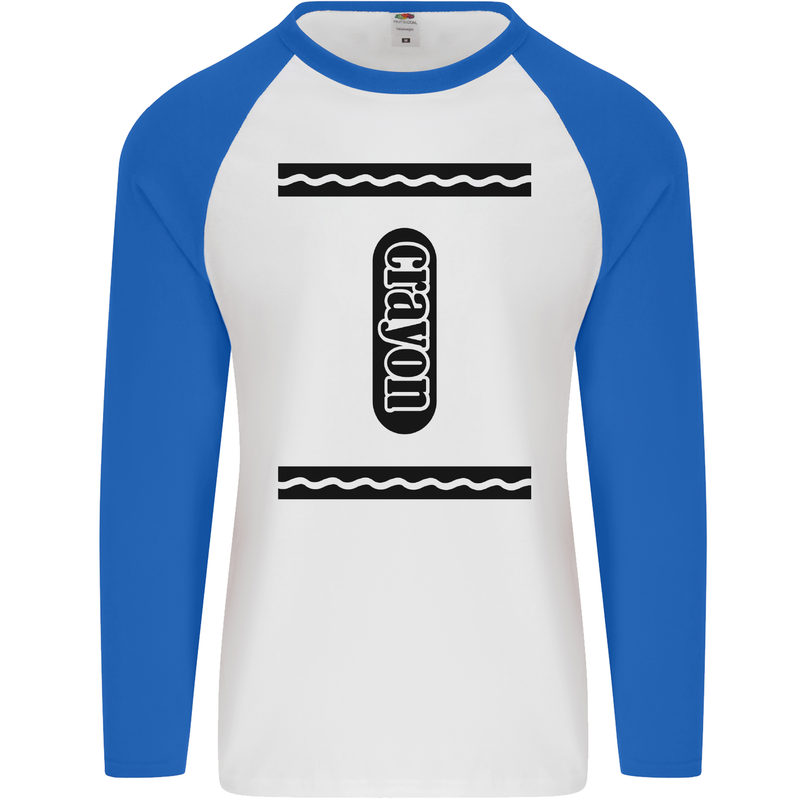 Crayon Fancy Dress Outfit Costume Funny Mens L/S Baseball T-Shirt White/Royal Blue