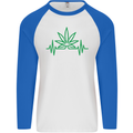 Weed Pulse Heart Cannabis Drugs ECG Mens L/S Baseball T-Shirt White/Royal Blue