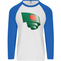 Curled Bangladesh Flag Bangladeshi Day Football Mens L/S Baseball T-Shirt White/Royal Blue