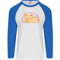 Cat and Pizza Funny Antisocial Mens L/S Baseball T-Shirt White/Royal Blue