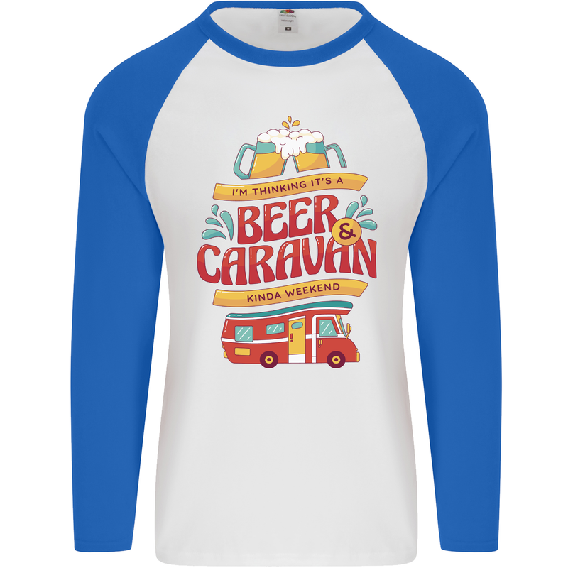 Beer and Caravan Kinda Weekend Funny Mens L/S Baseball T-Shirt White/Royal Blue