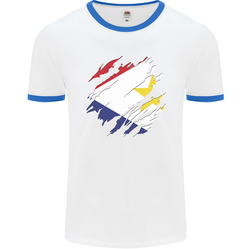 Torn Flag Saba Mens Ringer T-Shirt White/Royal Blue