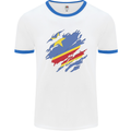 Torn DR Congo Flag Congolese Day Football Mens Ringer T-Shirt White/Royal Blue