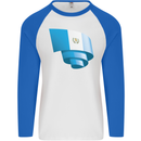 Curled Guatemala Flag Guatemalan Day Football Mens L/S Baseball T-Shirt White/Royal Blue