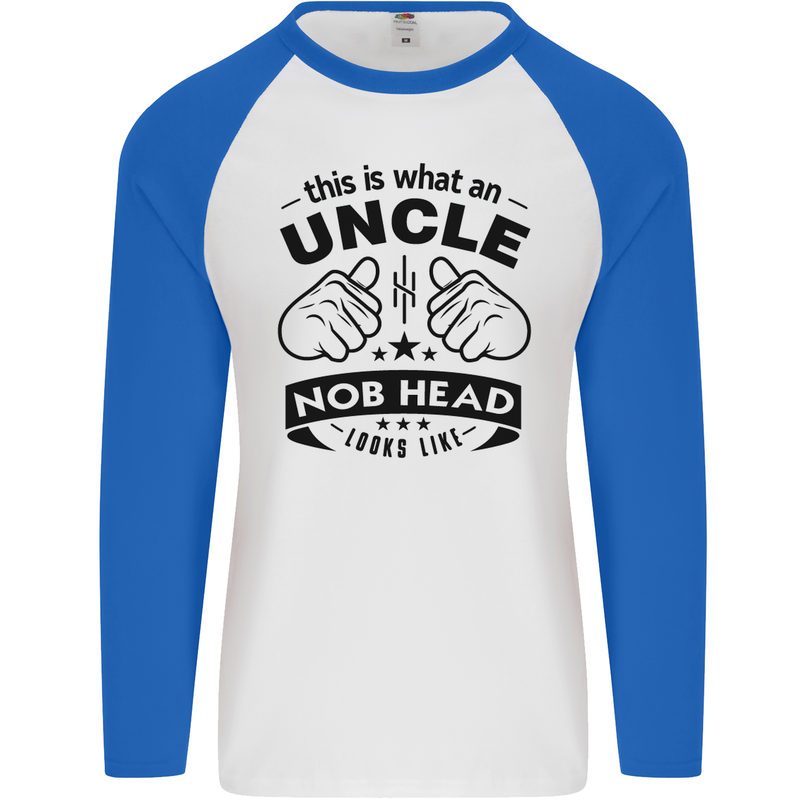 An Uncle Nob Head Looks Like Uncle's Day Mens L/S Baseball T-Shirt White/Royal Blue