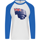Curled New Zealand Flag Zealander Kiwi Day Mens L/S Baseball T-Shirt White/Royal Blue