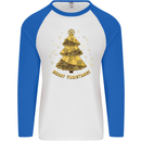 Steampunk Christmas Tree Mens L/S Baseball T-Shirt White/Royal Blue