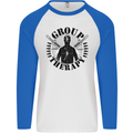 Group Therapy Shooting Hunting Rifle Funny Mens L/S Baseball T-Shirt White/Royal Blue