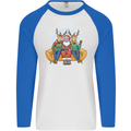 Santa Claus Chilling With Reindeers Christmas Xmas Mens L/S Baseball T-Shirt White/Royal Blue