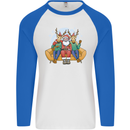 Santa Claus Chilling With Reindeers Christmas Xmas Mens L/S Baseball T-Shirt White/Royal Blue