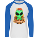 Christmas Alien UFO Santa Space Ship Funny Mens L/S Baseball T-Shirt White/Royal Blue
