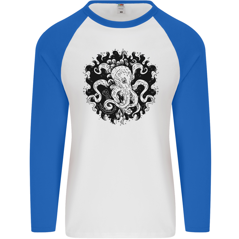 An Octopus in the Deep Ocean Sailing Sailor Mens L/S Baseball T-Shirt White/Royal Blue