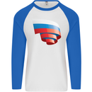 Curled Russia Flag Russian Day Football Mens L/S Baseball T-Shirt White/Royal Blue