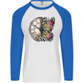 Butterfly Clock Mens L/S Baseball T-Shirt White/Royal Blue