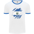 Torn Salvador Flag Salvadoran Day Football Mens Ringer T-Shirt White/Royal Blue